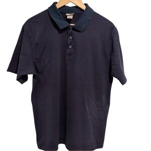 Vintage LL Bean Bean Men’s Dark Blue Striped Polo Short Sleeve Shirt Cotton